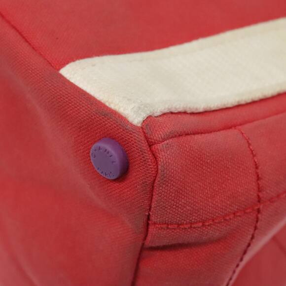 CHANEL Choco Bar Tote Bag Canvas Red Gold CC - Picture 9 of 16